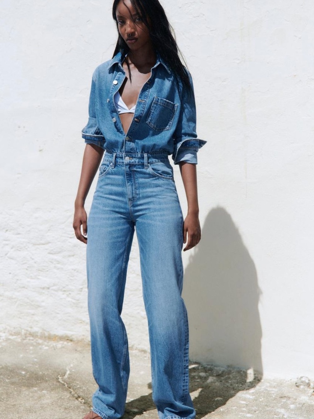 Zara High-Rise Wide-Leg Women’s Jumpsuit in Mid Blue